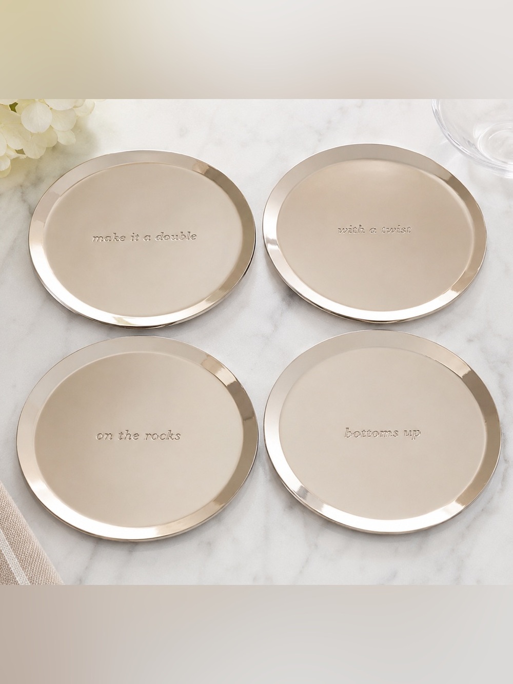 Kate Spade Silver Tone Round Metal Drink Coasters - Set of 4 NIB - Picture 2 of 5